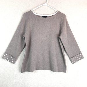 Cynthia Rowley Sweater Womens Large Gray Polka Dot 3/4 Sleeves Knit Preppy